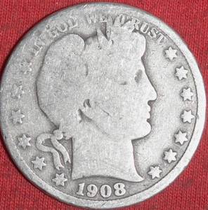 Lot of (1) 1908D 90% Silver Barber Half Dollar