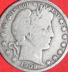 Lot of (1) 1909P 90% Silver Barber Half Dollar