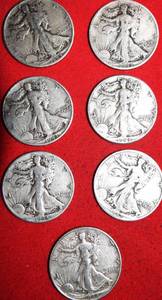 Lot of (7) 1941P43P43S43D44P44P44P 90% Silver Liberty Walking Half Dollars