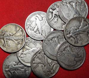 Lot of (10) 1943P 90% Silver Liberty Walking Half Dollars