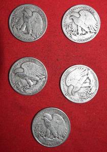 Lot of (5) 1941P 90% Silver Liberty Walking Half Dollars