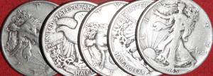 Lot of (5) 1941P 90% Silver Liberty Walking Half Dollars