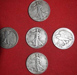 Lot of (5) 1941P 90% Silver Liberty Walking Half Dollars