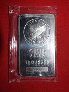 Lot of (1) .999 Fine Silver 10 Troy Ounces Sunshine Mint (in plastic)