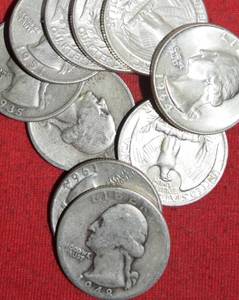 Lot of (10) 90% Silver Washington Quarters