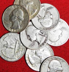 Lot of (8) 90% Silver Washington Quarters