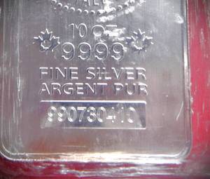 Lot of (1) 10 Troy Ounces Silver Bar .999 Fine