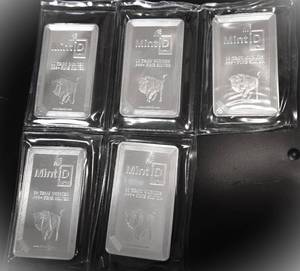 Lot of (5) 10 Troy Ounces Silver Bar .999 Fine