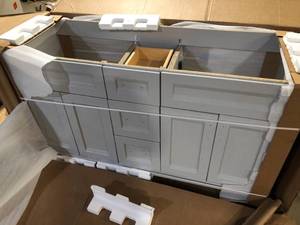 Home Decorators Collection Ridge 60 in. W x 22 in. D x 34 in. H Bath Vanity Cabinet without Top in Pearl Gray Customer Returns See Pictures