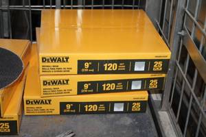lot 932 image: Lot of (3 Boxes) DeWalt 9120-Grit Drywall Mesh Sanding Discs DWAM12025P