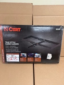 lot 10 image: CURT 18109 60 x 20-Inch Tray Hitch Cargo Carrier, 500 lbs Capacity, Black Steel, 2-in Folding Shank