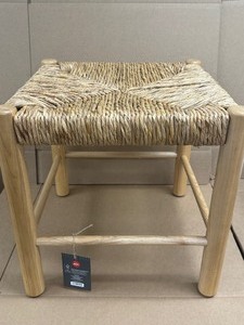 lot 15 image: Moro Canyon Woven Ottoman with Wood Legs Natural Acacia Wooden Frame - 17.5 High