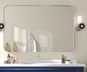 lot 25 image: TOOLKISS 48 in. W x 32 in. H Rectangular Aluminum Framed Wall Bathroom Vanity Mirror in Silver