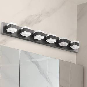 lot 36 image: Ensenior Bathroom Light Fixtures, Dimmable LED Vanity Lights Over Mirror, CRI 90, 5000K Daylight, Acrylic Stainless Steel, 6 Lights for Modern Vanity Lighting Fixture, 40W 3250LM - Black