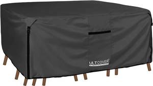 lot 47 image: ULTCOVER Rectangular Patio Heavy Duty Table Cover - 600D Tough Canvas Waterproof Outdoor Dining Table and Chairs General Purpose Furniture Cover Size 136L x 74W x 28H inch