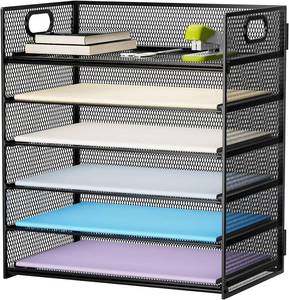 lot 51 image: Marbrasse 6 Tier Paper Organizer Letter Tray - Mesh Desk File Organizer with Handle, Paper Sorter Organizer for LetterA4 Office File Folder Holder - Black