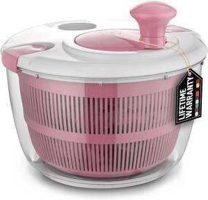 lot 67 image: Zulay Kitchen Salad Spinner Large 5L Capacity - Manual Lettuce Spinner With Secure Lid Lock & Rotary Handle - Easy To Use Salad Spinners With Bowl, Colander & Built-in Draining System (Pink