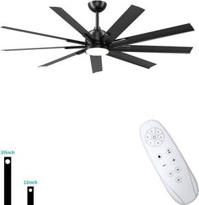 lot 90 image: 84 inch  Ceiling Fan with Lights and Remote, Black Industrial Ceiling Fans, 9 Aluminium Blades, Reversible DC Motor, Dimmable Light Fan Bedroom IndoorOutdoor Ceiling Fans for Patios