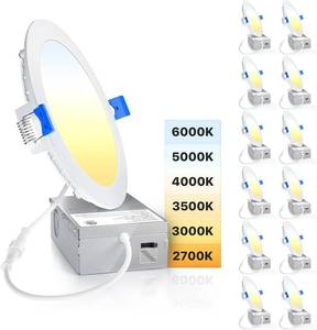 lot 132 image: Ensenior 12 Pack 6 Inch Ultra-Thin LED Recessed Light with Junction Box, 2700K-6000K Selectable, 12W 110W Eqv, Dimmable, 1050LM High Brightness - ETL Certified