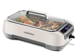 lot 133 image: Cusimax 1500W Smokeless Indoor Grill with LED Smart Display & Non-stick Removable Grill Plate, Tempered Glass Lid, Turbo Smoke Extractor,212 to 446