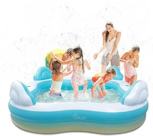 lot 145 image: Inflatable Swimming Pool, EVAJOY Inflatable Pool for Kids, Adults, Family-Sized Above Ground Swimming Pool with 4 Seats, 4 Backrests, Cup Holders, for Backyard, Garden, Outdoors, 200 gal
