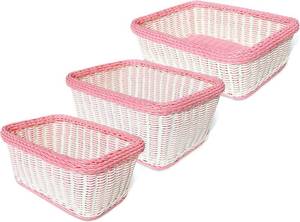 lot 146 image: 3 Pack Color Basket Rectangular Thick Trim Storage Basket, (White with Pink Trim)
