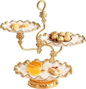 lot 149 image: Ceramic Oval Tiered Serving  Tray  (Lace-Golden-Rack-Golden-Tray, 3-Tier)