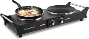 lot 154 image: Techwood 1800W Hot Plate Portable Electric Stove Countertop Double Burner with Adjustable Temperature   7.5 Cooktop for RVHomeCamp, Compatible for All Cookwares