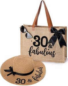 lot 153 image: Percozzi 30th Birthday Gifts Her Tote Bag 30 & fabulous Hat and Glasses Summer Beach Party Vacation Supplies