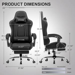 lot 160 image: TPLAYER Gaming Chair with Footrest, Computer Chair with and Lumbar Support, Height Adjustable Game Chair with 360°-Swivel Seat and Headrest and for Office or Gaming