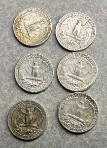 lot 107 image: 6) 1962 WASHINGTON QUARTERS 90% SILVER