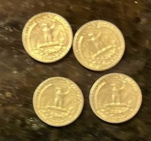 lot 138 image: 4) 1964D WASHINGTON QUARTERS 90% SILVER