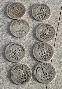 lot 98 image: 8) 1942 WASHINGTON QUARTERS 90% SILVER