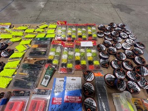 lot 65 image: HUGE TABLE FULL OF BAIT, PLASTICS, FLOATERS, LINE, SNELLS, GRUBS, & SHAD