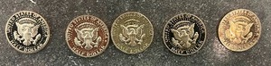 lot 142 image: 5) KENNEDY HALF DOLLAR PROOF COINS 1974S, 1978S, 1979S, 1980S, & 1981S