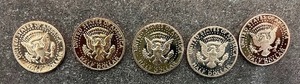 lot 128 image: 5) KENNEDY HALF DOLLAR PROOF COINS 1973S, 1974S, 1974S, 1978S, 2003S