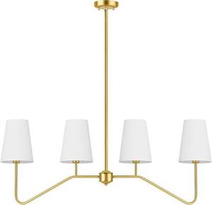 lot 9 image: Brightever 4-Light Gold Linear Chandelier, Kicthen Island Light Fixture for Dining Room Over Table, Modern Pendant Lighting with White Fabric Shades for Pool Table, E12 Base