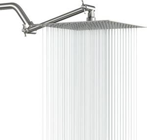 lot 26 image: Lordear Shower Head with Extension Arm, 10 Inch Solid Square Ultra Thin 304 Stainless Steel Rain Shower Head with Solid Brass 11 Inch Adjustable Extension Arm,Brushed Nickel