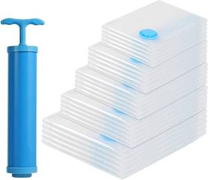 lot 28 image: 25 Pack Vacuum Storage Bags, Space Saver Bags (5 Jumbo5 Large5 Medium5 Small5 Roll) Compression Storage Bags for Comforters and Blankets, Vacuum Sealer Bags for Clothes Storage, Hand Pump Included