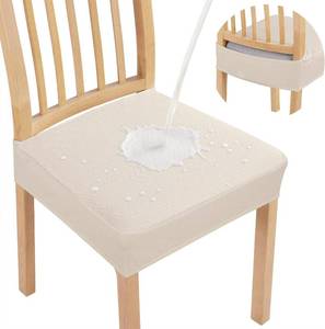 lot 33 image: smiry Waterproof Seat Covers for Dining Room Chairs Set of 8, Stretch Jacquard Removable Washable Chair Seat Slipcovers Protector, No Rear Covers, Beige