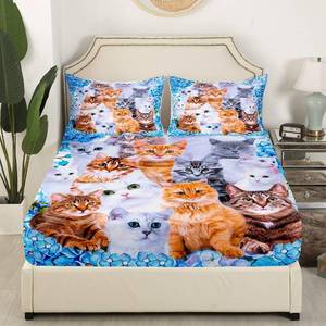 lot 50 image: Feelyou Kids Cute Cat Bedding Set   Fitted Sheet Bedroom Collection 2Pcs Twin Size
