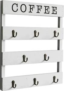lot 56 image: Solid Wood Coffee Mug Holder Wall Mounted, Rustic Cup Rack with 8 Hooks Large Space for Big Cups for Kitchen, Home, Coffee Bar Station (White)