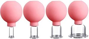 lot 69 image: 4 Pieces Glass Silicone Cupping Cups Set Massage Vacuum Suction Cupping Tools Anti Cellulite Lymphatic Therapy Sets for Eyes Body Face Leg Arm Back Shoulder Muscle and Joint Pain (Pink)