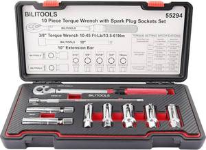 lot 74 image: BILITOOLS 9-Piece Spark Plug Socket Set with 38 Inch Drive Click Torque Wrench, 10-45 Ft-Lbs (13.5-61Nm), Cr-V Steel