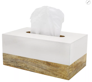 lot 118 image: AuldHome Design Tissue Box Cover (EnamelMango Wood) Minimalist Scandinavian Decor White Tissue Holder