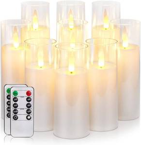 lot 124 image: Homemory Pure White Acrylic Flameless Candles, LED Candles, Battery Operated Candles with Remote Control and Timer, Fake Electric Candles, Wedding, Home Decor, Set of 9