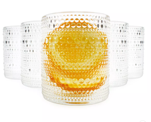 lot 129 image: Darware Hobnail 12oz Drinking Glasses, 8pk, Old-Fashioned Style Beverage Tumblers for Tabletop, Bar Use or as Candle Jars