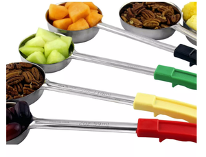 lot 152 image: Darware Portion Control Serving Spoons, 6pc Set 14 Cup, 12 Cup, 34 Cup & 1 Cup Slotted and Spoodle