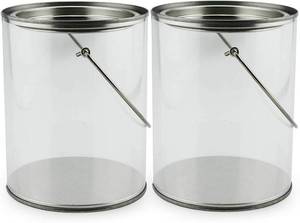 lot 154 image: 7 Packs Of 2 Cornucopia Quart Size Clear Plastic Paint Cans 2pk, 5in Tall Faux Small Pails wHandle, Art Storage