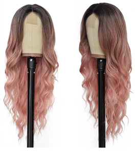 lot 49 image: Synthetic Wigs Ladi Little Lace Wig Gradient Pink Split Large Wave Long Curly Headband Lace Wigs